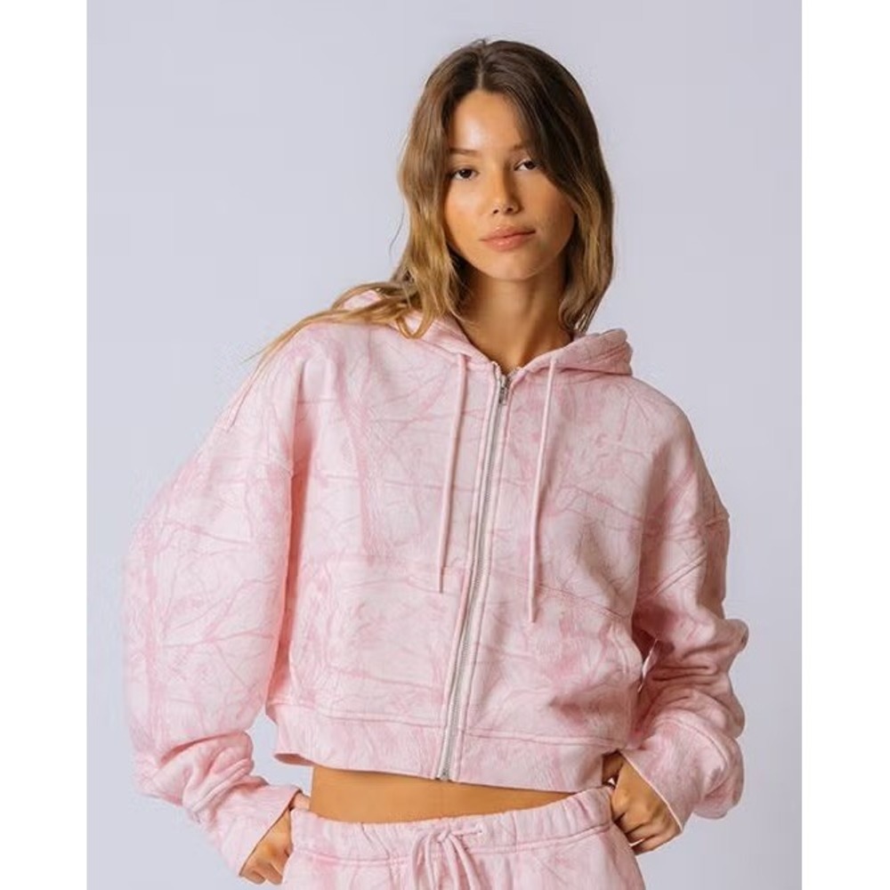Dairy Boy Paige Lorenze Pink camo Cropped Zip Up Hoodie Sweatshirt Medium